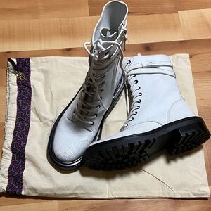 Tory Burch White Combat Boots